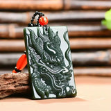 Hetian Jade Cyan Dragon Pendant Necklace Charm with Chain