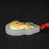 Hetian Jade Lucky Coin Fish Bag Pendant 24K Yellow For Women Men