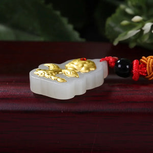 Hetian Jade Lucky Love Rose Flower Pendant 24K Yellow Women