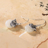 Natural Hetian Jade Koi Earrings Retro Chinese Style Craft Charm