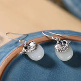 Natural Hetian Jade Koi Earrings Retro Chinese Style Craft Charm