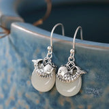 Natural Hetian Jade Koi Earrings Retro Chinese Style Craft Charm
