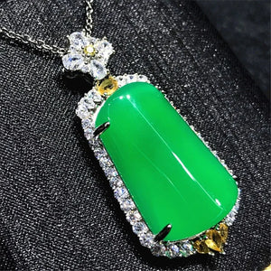 Green Chalcedony Pendant Agate Necklace for Women