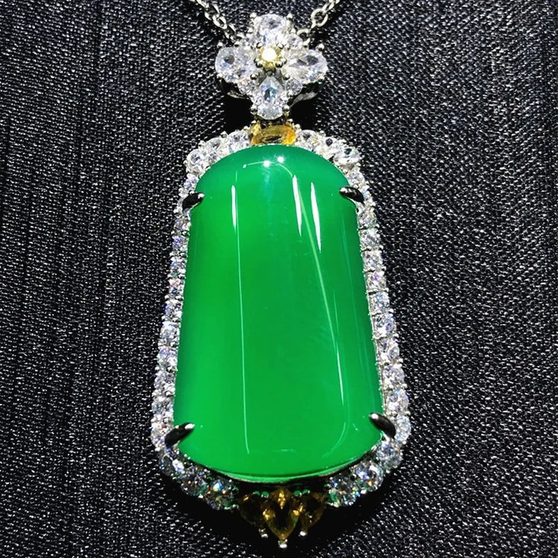 Green Chalcedony Pendant Agate Necklace for Women