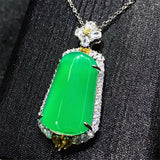 Green Chalcedony Pendant Agate Necklace for Women