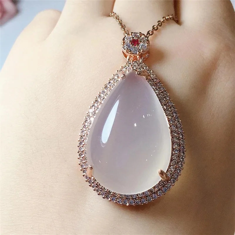 High Ice Chalcedony Drop Pendant Agate Necklace