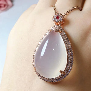 High Ice Chalcedony Drop Pendant Agate Necklace