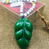 Natural JADE Leaf Pendant with Beaded Sweater Chain