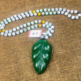 Natural JADE Leaf Pendant with Beaded Sweater Chain