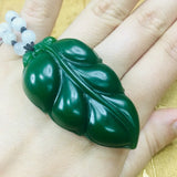Natural JADE Leaf Pendant with Beaded Sweater Chain