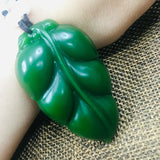 Natural JADE Leaf Pendant with Beaded Sweater Chain