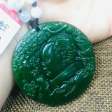 Round Jade Pendant with Beaded Chain Sweater Necklace