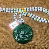 Round Jade Pendant with Beaded Chain Sweater Necklace