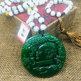 Round Jade Pendant with Beaded Chain Sweater Necklace