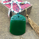Green Double Dragon Natural JADE Stone Pendant Matching Three Bead Chain