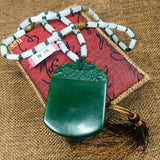Green Double Dragon Natural JADE Stone Pendant Matching Three Bead Chain