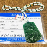 Green Jade Dragon Pendant Necklace with Three Bead Chain