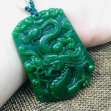 Green Jade Dragon Pendant Necklace with Three Bead Chain
