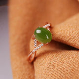 Hetian Jade Diamond Egg Ring Retro Charm Handicraft