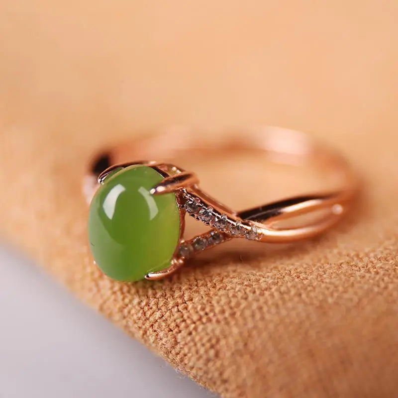 Hetian Jade Diamond Egg Ring Retro Charm Handicraft