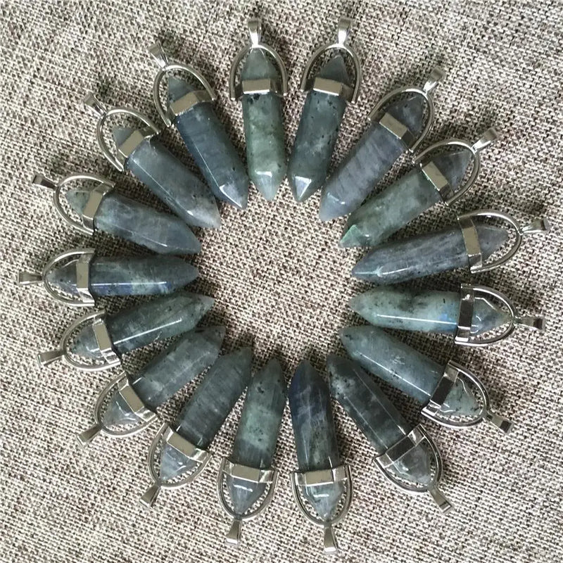 Moonstone Pillar Charms Pendants Healing Bullet Pendulum Necklace Jewelry