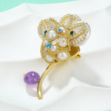Pearl Crystal Zircon Flower Brooch Baroque Decorative Pin