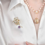 Pearl Crystal Zircon Flower Brooch Baroque Decorative Pin