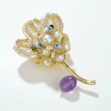 Pearl Crystal Zircon Flower Brooch Baroque Decorative Pin