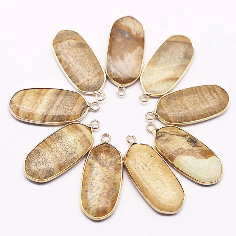 Multicolor Picture Stone Ellipse Necklace Pendant Diy Jewelry