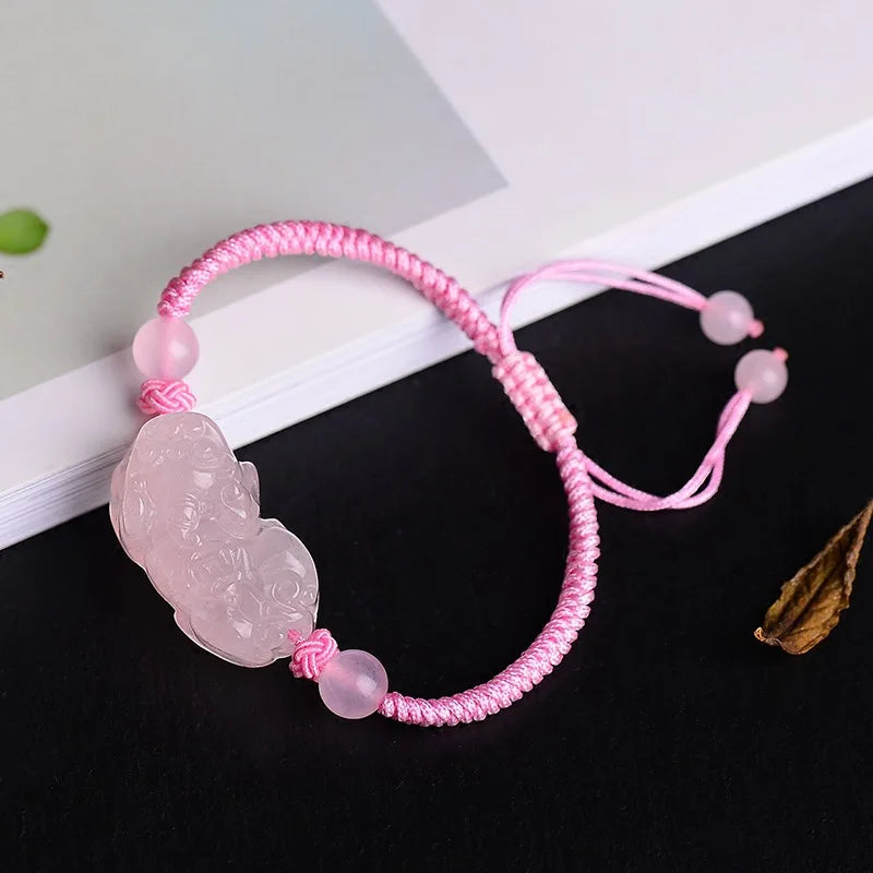 Pink Crystal Pixiu Bracelet DIY Lucky Jade Beads Jewelry