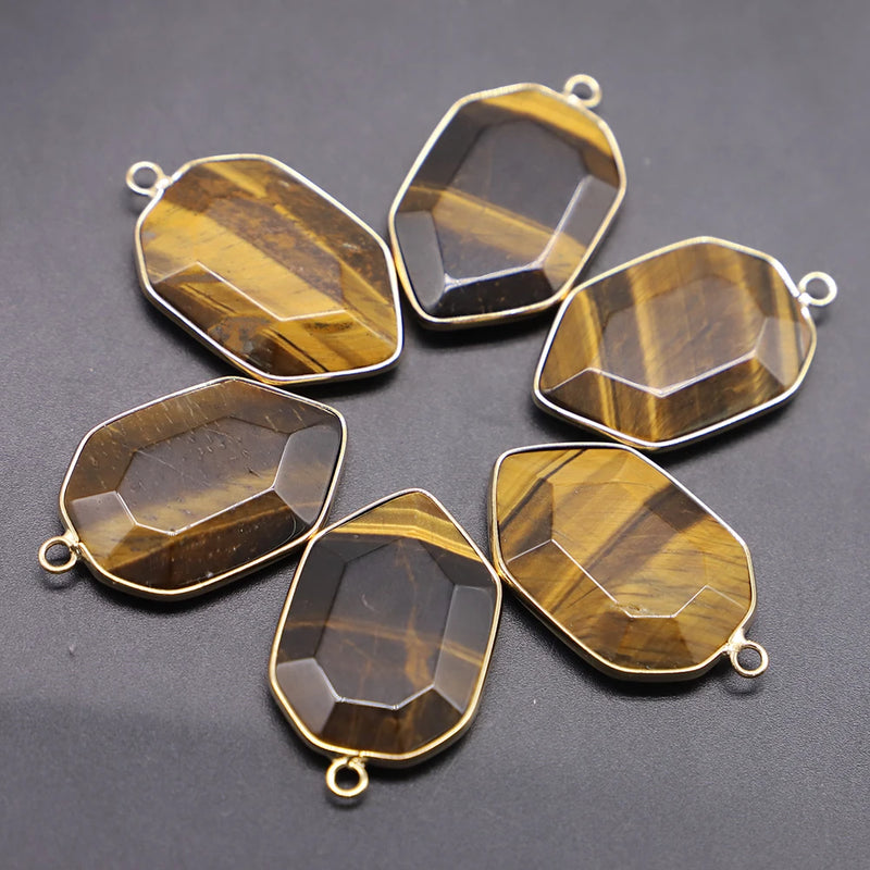 6Pcs Natural Polygon Stone Pendants Water Drop Shape Charms