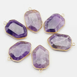 6Pcs Natural Polygon Stone Pendants Water Drop Shape Charms