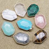 6Pcs Natural Polygon Stone Pendants Water Drop Shape Charms
