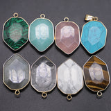 6Pcs Natural Polygon Stone Pendants Water Drop Shape Charms