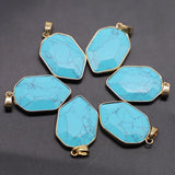 6Pcs Natural Polygon Stone Pendants Water Drop Shape Charms