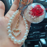 Rose Flower Keychain Pearl Bracelet Key Chain Holder
