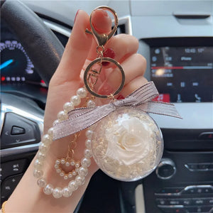 Rose Flower Keychain Pearl Bracelet Key Chain Holder