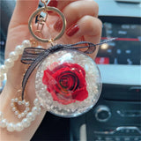 Rose Flower Keychain Pearl Bracelet Key Chain Holder