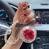 Rose Flower Keychain Pearl Bracelet Key Chain Holder