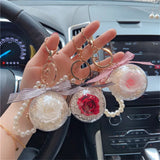 Rose Flower Keychain Pearl Bracelet Key Chain Holder
