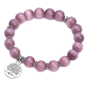 Purple Cat's Eye Stone Tree of Life Bracelet 10mm Beads Women Bracelet