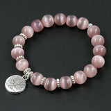 Purple Cat's Eye Stone Tree of Life Bracelet 10mm Beads Women Bracelet