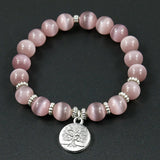 Purple Cat's Eye Stone Tree of Life Bracelet 10mm Beads Women Bracelet