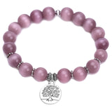 Purple Cat's Eye Stone Tree of Life Bracelet 10mm Beads Women Bracelet