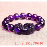 Natural Purple Crystal Pixiu Elastic Bracelet Lucky Women Jade Beads Jewelry