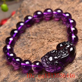 Natural Purple Crystal Pixiu Elastic Bracelet Lucky Women Jade Beads Jewelry