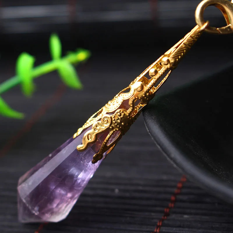 Purple Stone Pendulum for Healing Chakras Necklace Pendant