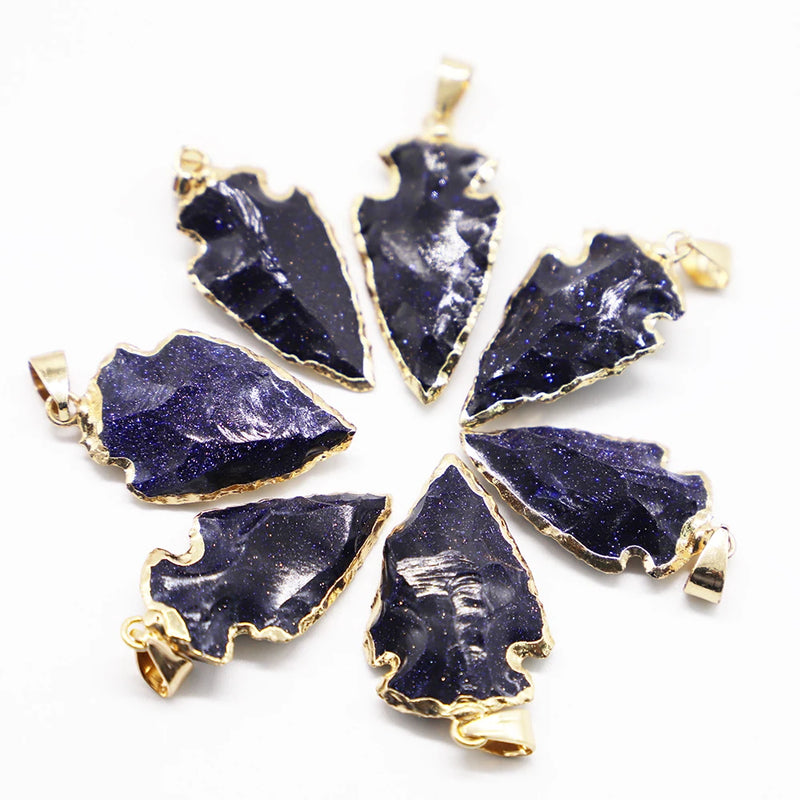 Raw Ore Sand Reiki Stone Pendant Arrow Charm Healing Necklace Jewelry 6pcs