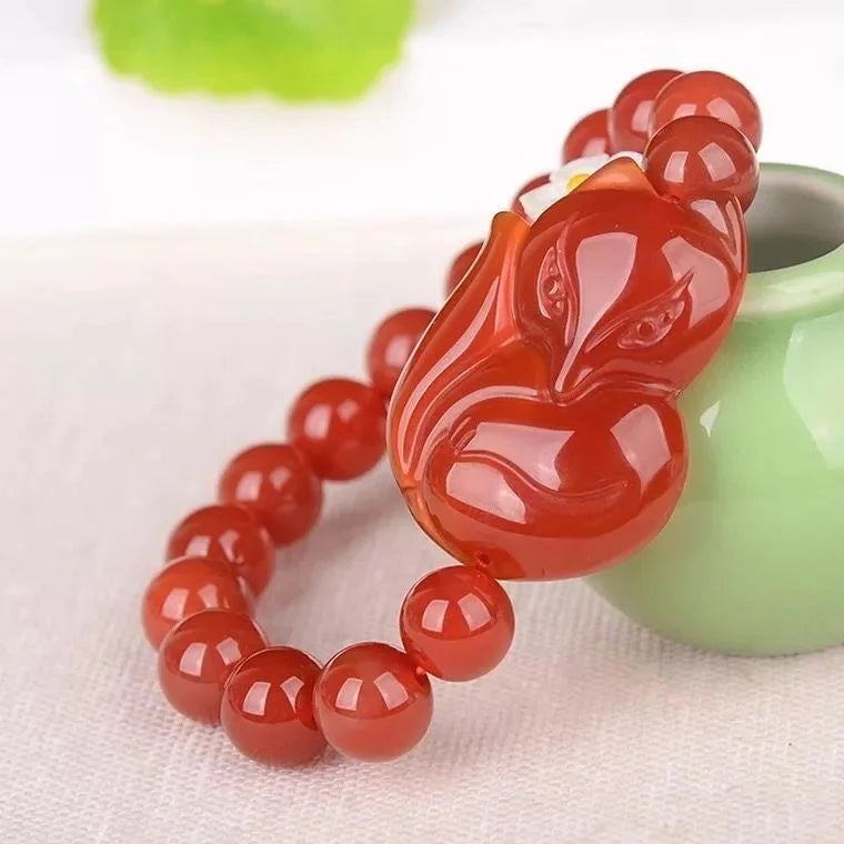 Natural Red Agate Fox PIXIU Bracelet for Women