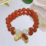 Red Agate Cat's Eye Beaded Strand Bracelet with Peanut Charm